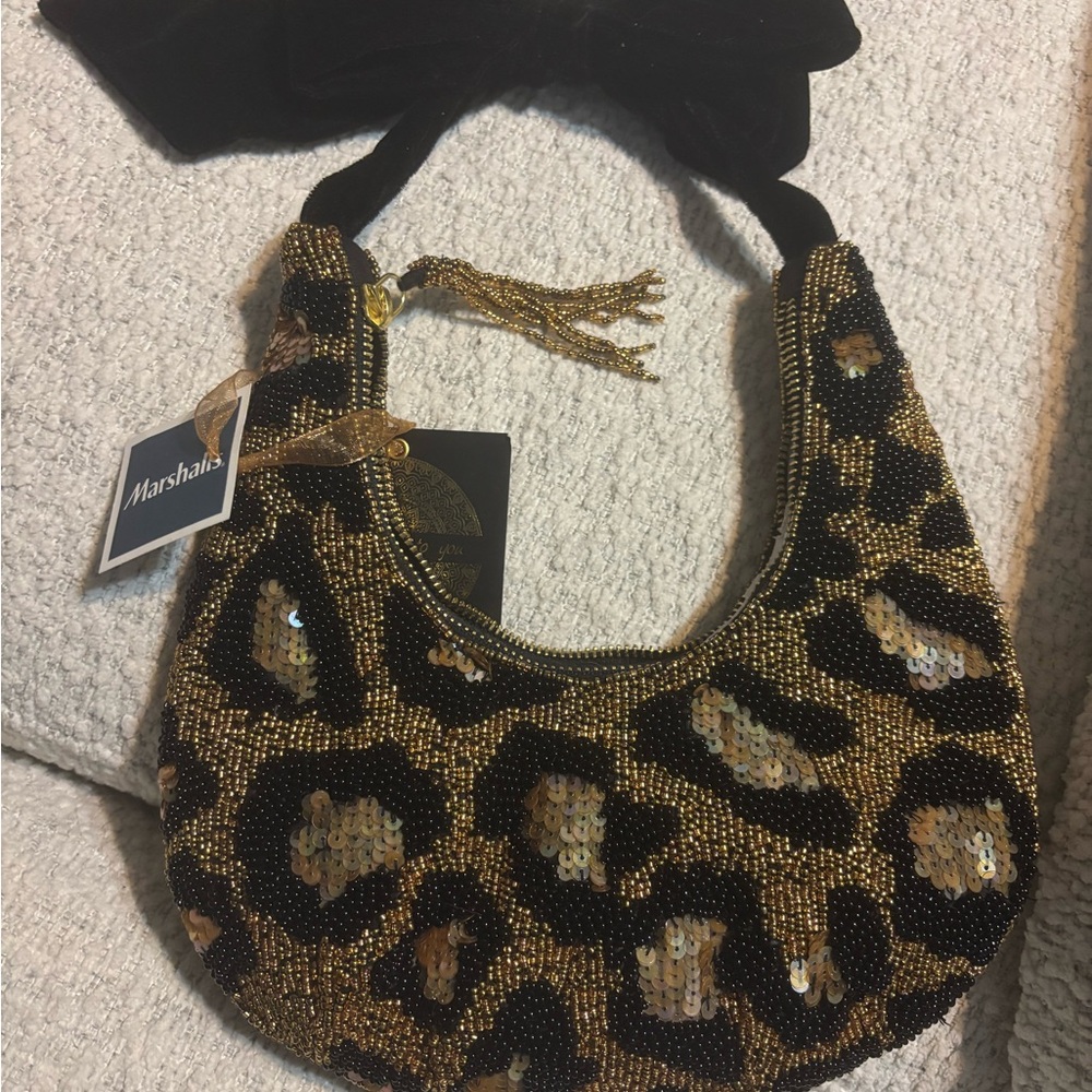 Leopard Print Sequin Shoulder Bag